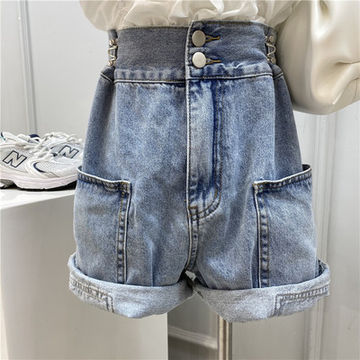 Модерни дамски къси панталони с висока талия и странични джобове