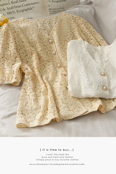 Cămașă de damă din dantelă cu mâneci 3/4 și nasturi sidefați