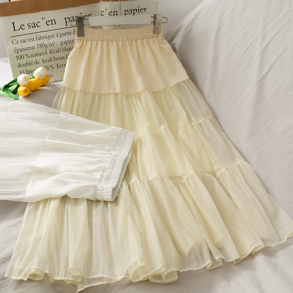 Fusta de dama lunga din sifon cu talie inalta