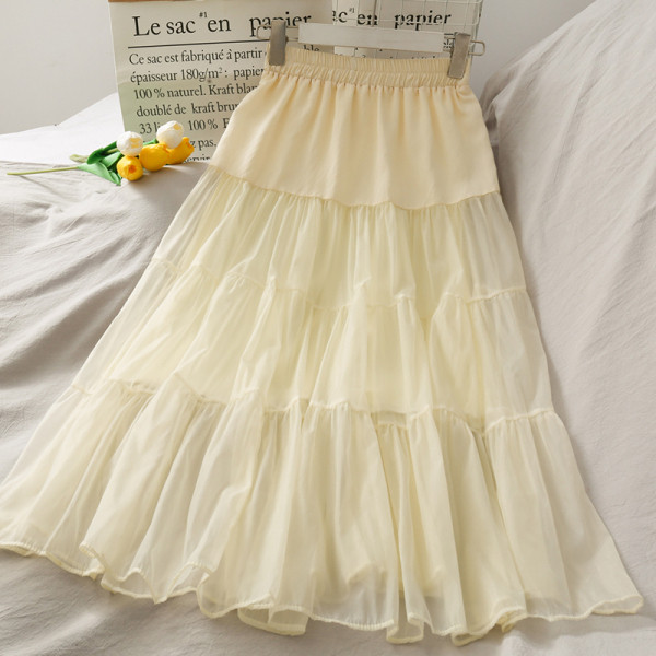 Fusta de dama lunga din sifon cu talie inalta