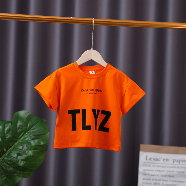 Tricou casual pentru copii pentru baieti cu inscriptie si decolteu oval