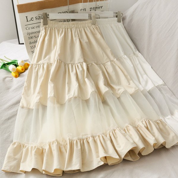 Fusta lunga de dama cu talie elastica si tul