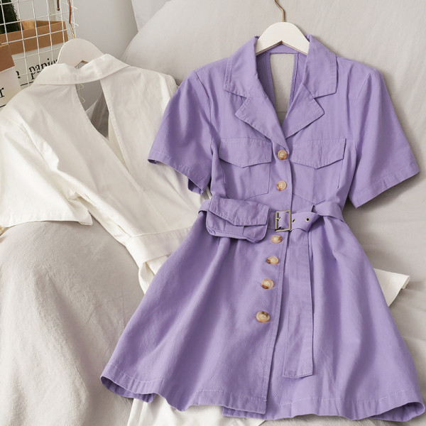 Rochie moderna de dama cu maneca scurta si curea tip geanta