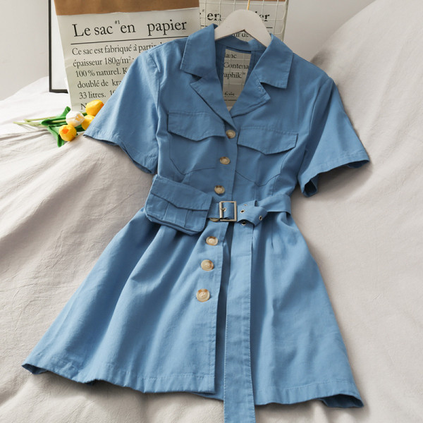 Rochie moderna de dama cu maneca scurta si curea tip geanta