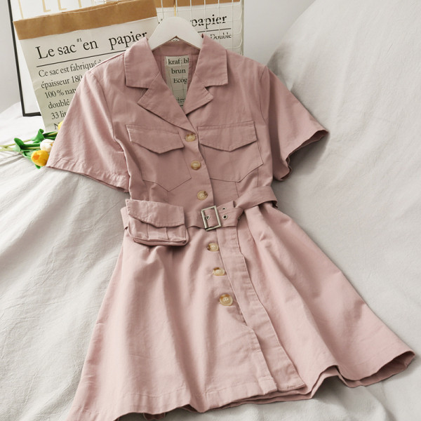 Rochie moderna de dama cu maneca scurta si curea tip geanta