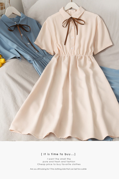 Rochie casual de dama cu maneci scurte si guler clasic cu cravate