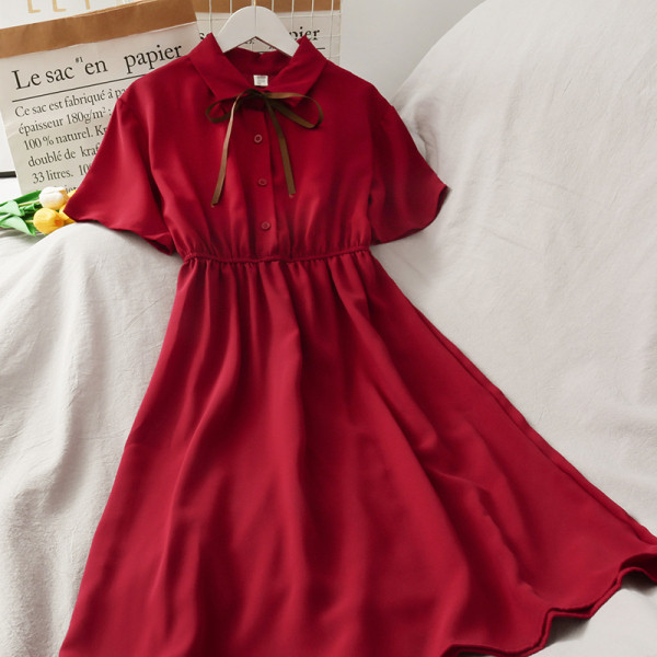 Rochie casual de dama cu maneci scurte si guler clasic cu cravate