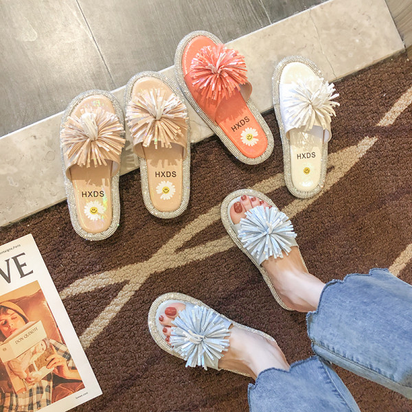 Ежедневни дамски чехли с камъни и 3D декорация