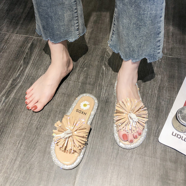 Ежедневни дамски чехли с камъни и 3D декорация