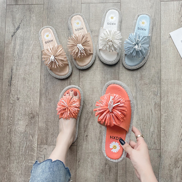 Ежедневни дамски чехли с камъни и 3D декорация