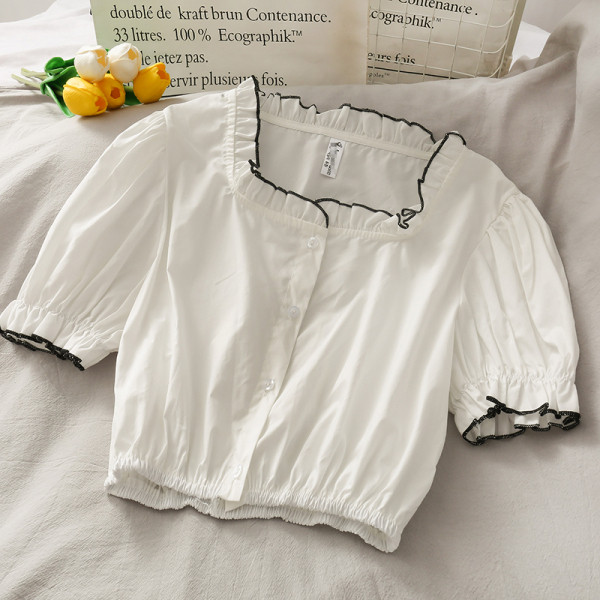 Tricou retro dama cu decolteu patrat si maneci 3/4