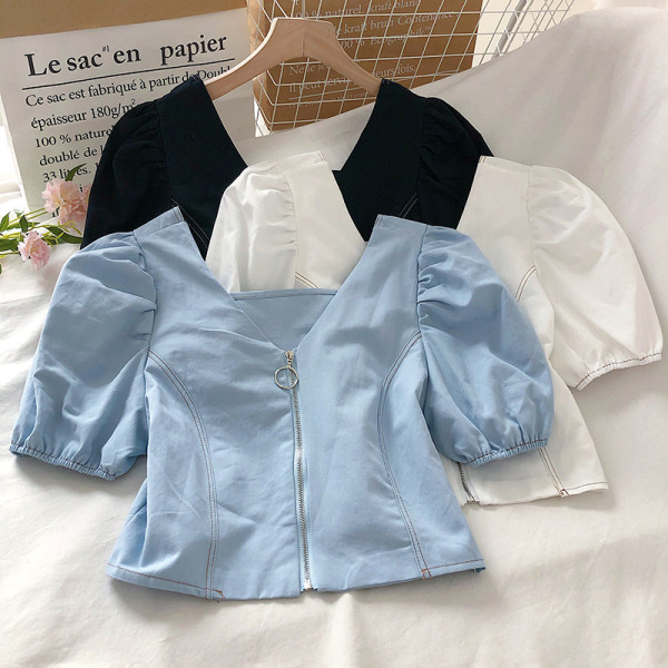 Moodne naiste särk luku ja V-kaelusega