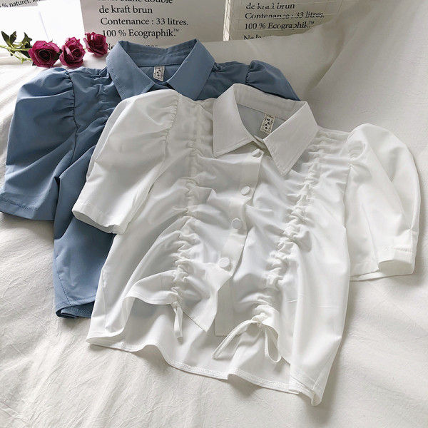 Cămașă de șifon de damă cu guler clasic și mâneci scurte