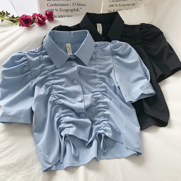 Cămașă de șifon de damă cu guler clasic și mâneci scurte