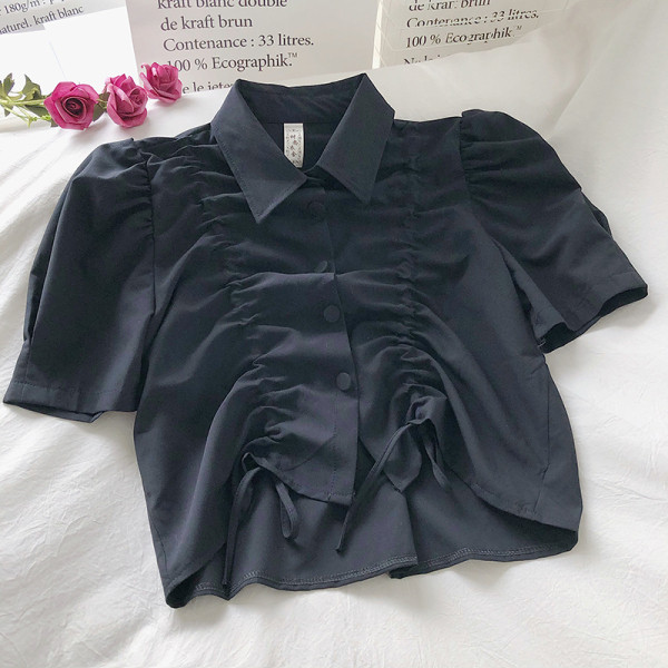 Cămașă de șifon de damă cu guler clasic și mâneci scurte