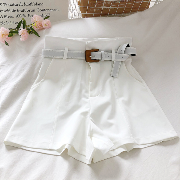 Нов модел дамски къси панталони с колан и висока талия