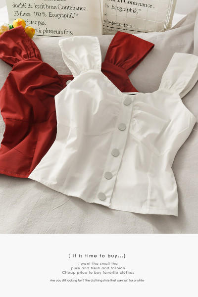 Maieu modern de șifon de damă, cu bretele și nasturi largi