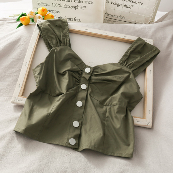 Maieu modern de șifon de damă, cu bretele și nasturi largi