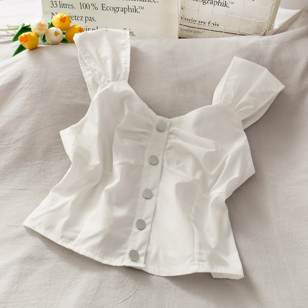 Maieu modern de șifon de damă, cu bretele și nasturi largi