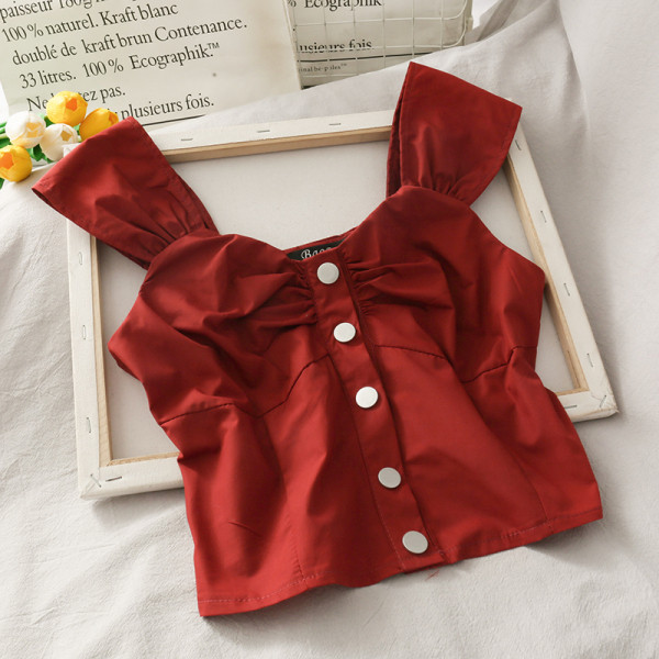 Maieu modern de șifon de damă, cu bretele și nasturi largi