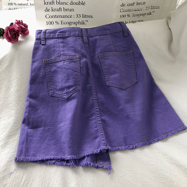 Fusta asimetrica de dama din denim cu talie inalta si linie A