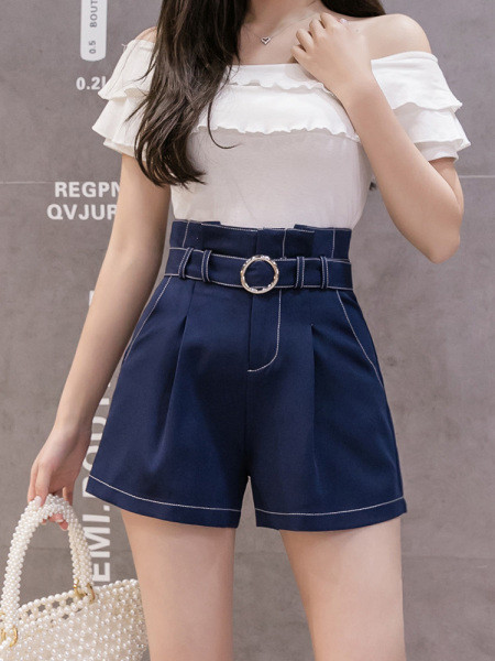 Pantaloni scurți de vară de damă cu talie înaltă și curea