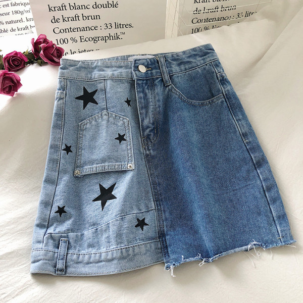 Naiste kõrge vöökoha ja A-joonega teksaseelik