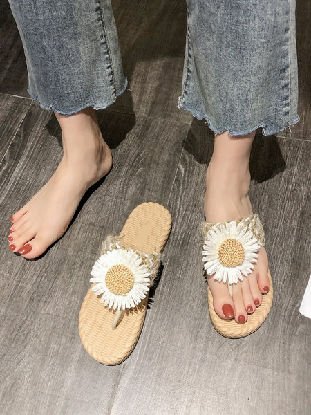 Papuci moderni de dama cu talpa plata si floare