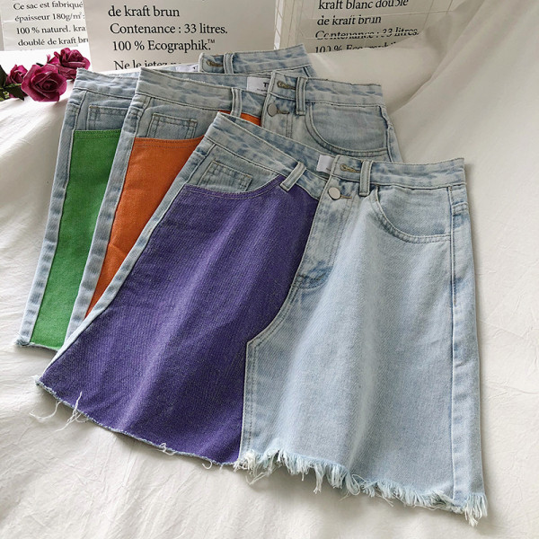 Värviline kõrge vöökoha ja A-joonega naiste teksaseelik