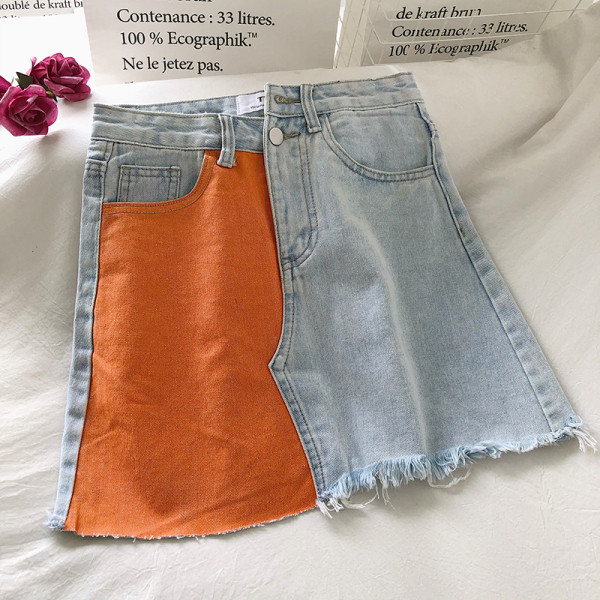 Värviline kõrge vöökoha ja A-joonega naiste teksaseelik