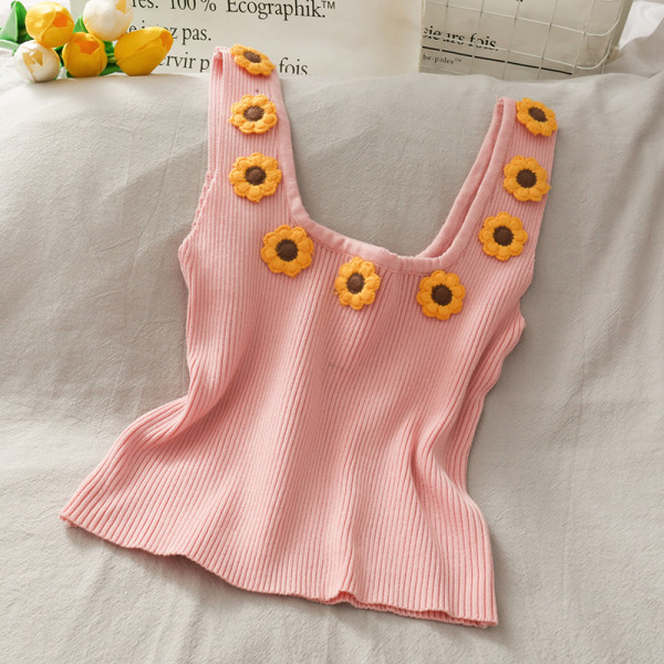 Moodne laiade rihmade ja 3D lilledega naiste topp