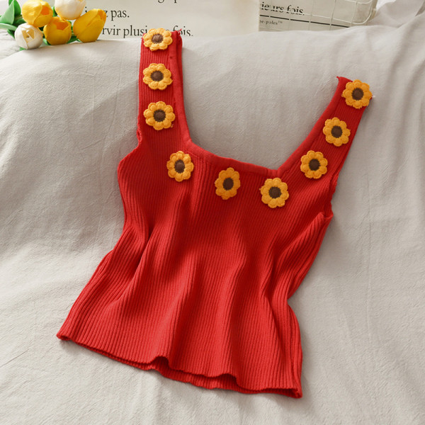 Moodne laiade rihmade ja 3D lilledega naiste topp