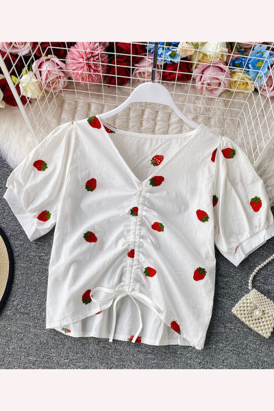 Bluza de dama actuala cu cravate si broderie