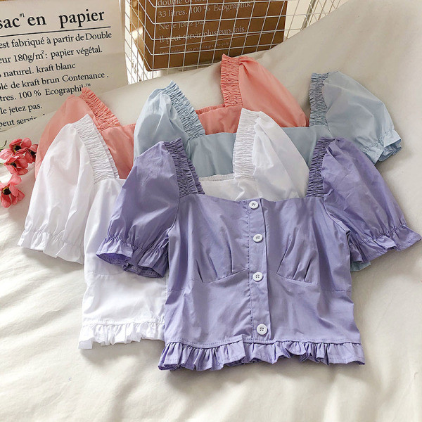 Cămașă modernă de damă cu decolteu pătrat și mâneci scurte