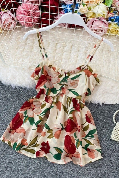 Maieu de damă decupat, cu bretele subțiri și model floral