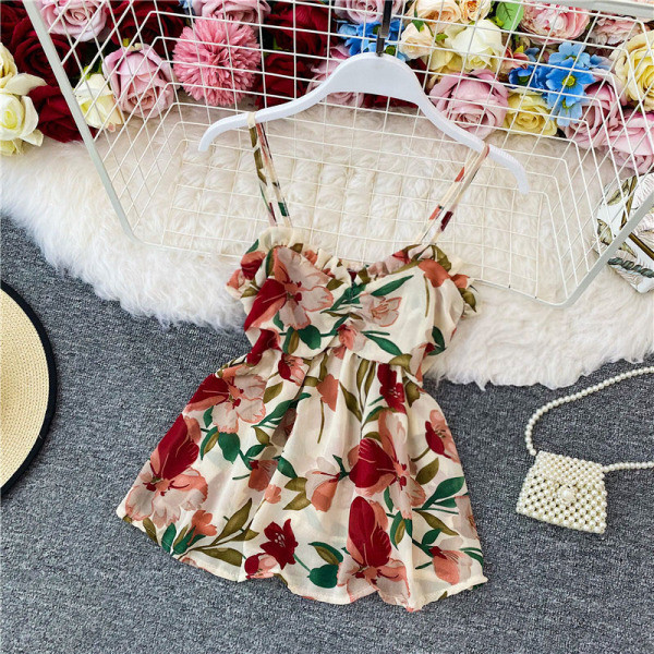 Maieu de damă decupat, cu bretele subțiri și model floral