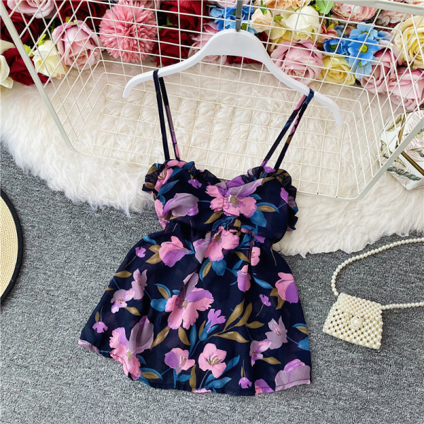 Maieu de damă decupat, cu bretele subțiri și model floral