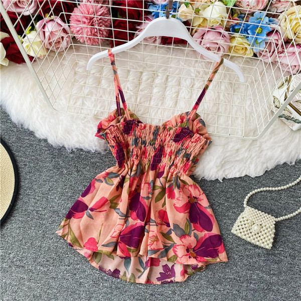 Maieu de damă decupat, cu bretele subțiri și model floral