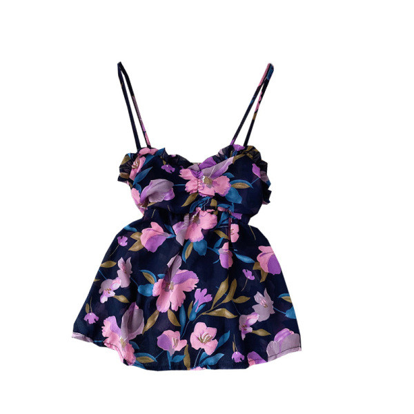 Maieu de damă decupat, cu bretele subțiri și model floral