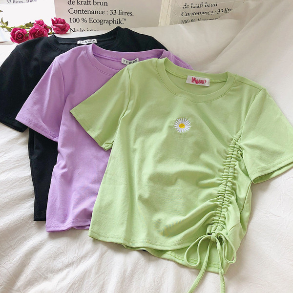 Tricou casual dama cu broderie si cravate