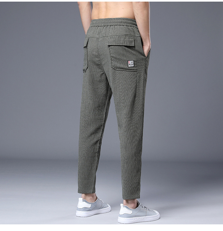 Pantaloni casual barbatesti din material subtire cu talie elastica si buzunare