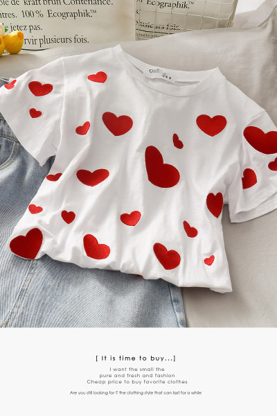 Tricou casual dama cu inimioare brodate