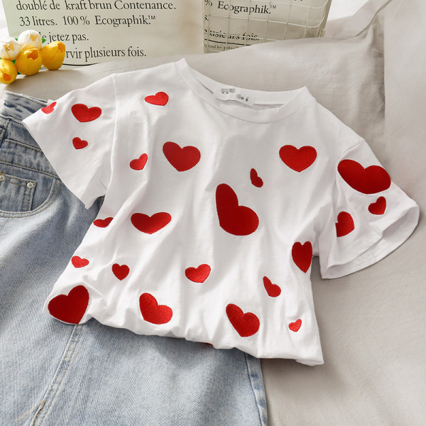 Tricou casual dama cu inimioare brodate