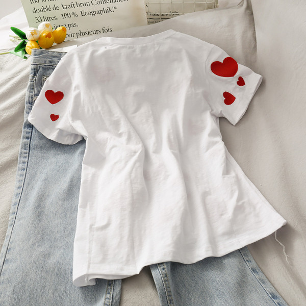 Tricou casual dama cu inimioare brodate