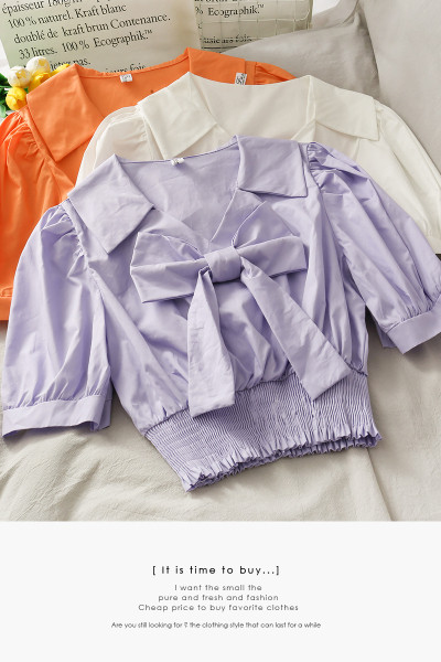 Bluză de damă modernă cu mâneci 3/4 și panglică