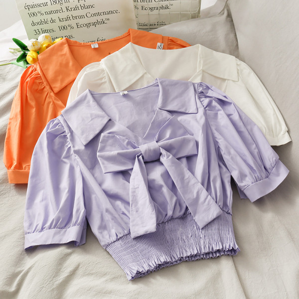 Bluză de damă modernă cu mâneci 3/4 și panglică