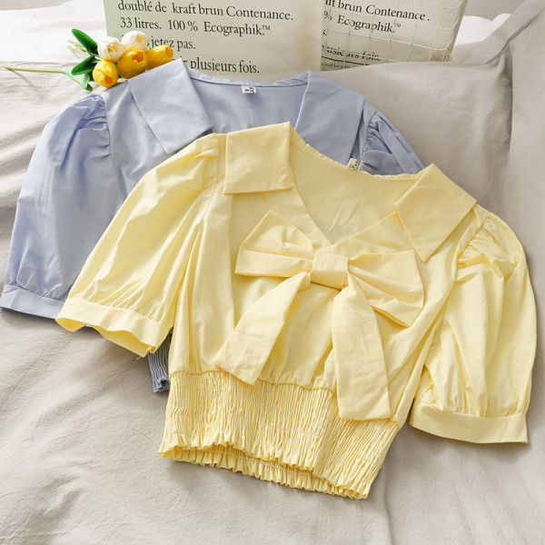 Bluză de damă modernă cu mâneci 3/4 și panglică