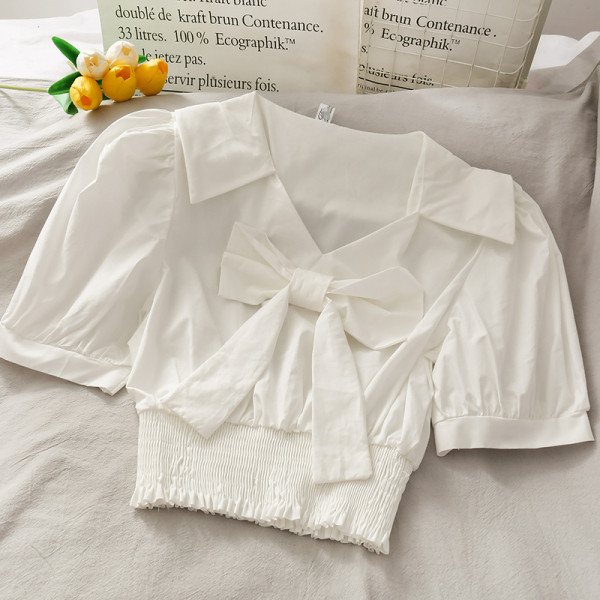 Bluză de damă modernă cu mâneci 3/4 și panglică