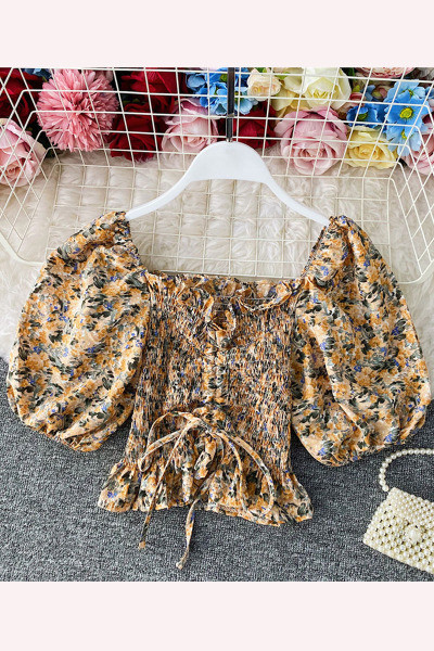 Bluza de dama elastica cu cravate si maneci late