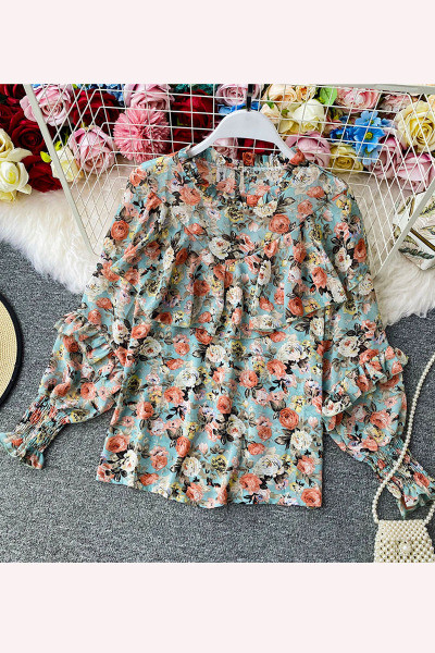 Bluza de dama actuala din sifon cu model floral